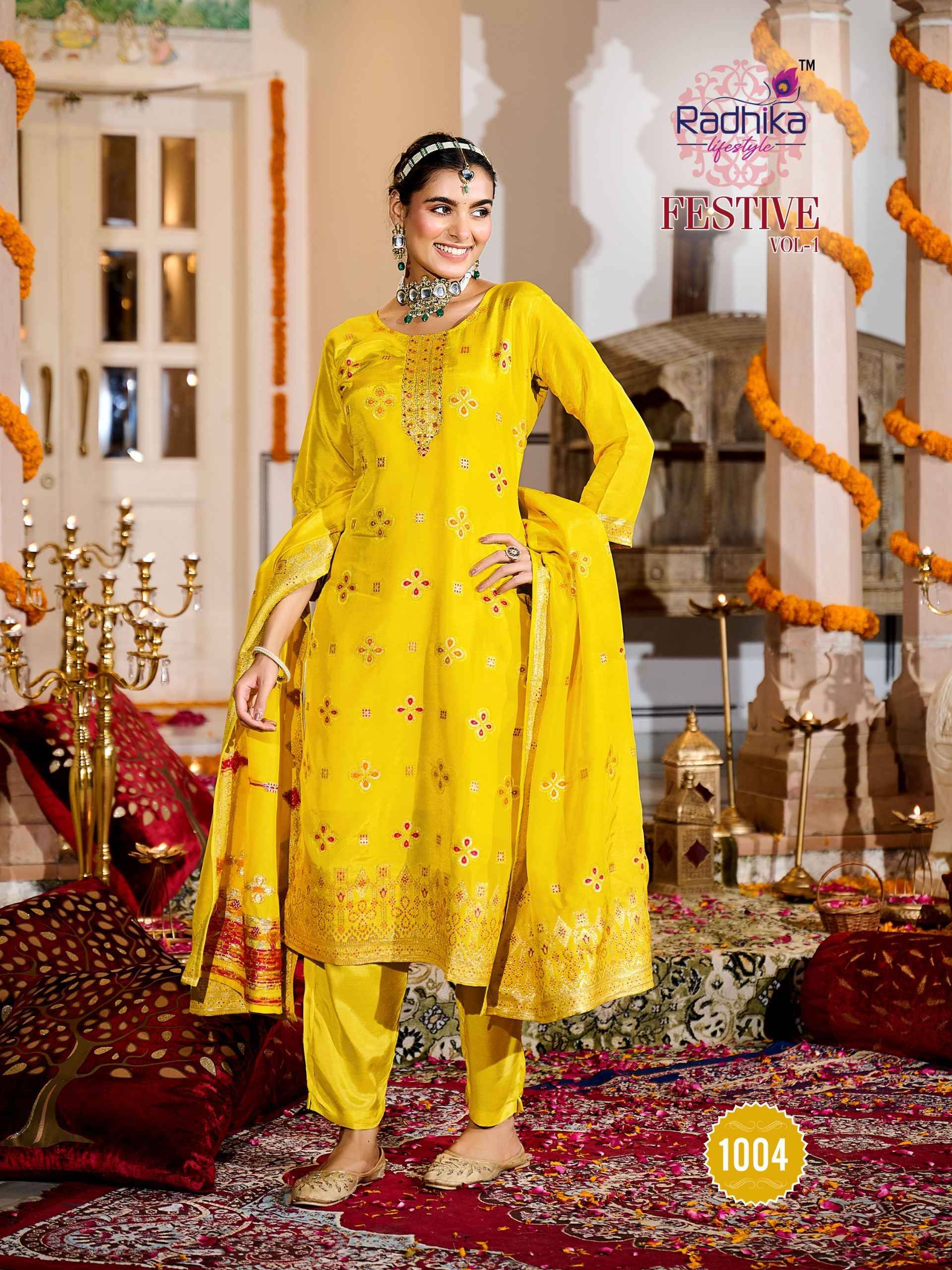 Radhika Lifestyle Festive Vol 1 Dola Silk Jacquard Kurti Set 4 pcs Catalogue