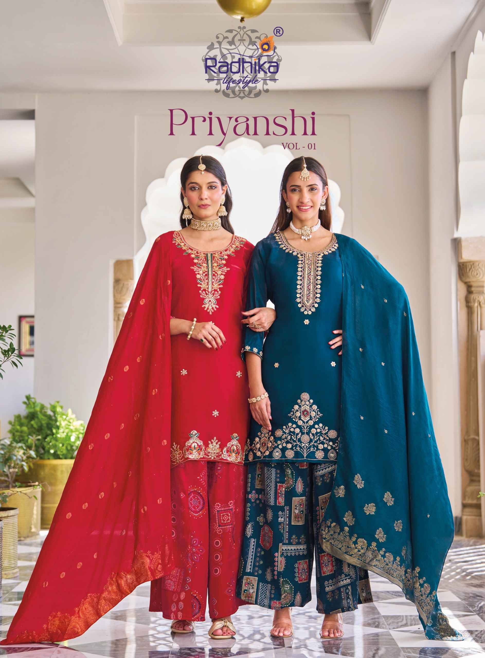 Radhika Lifestyle Priyanshi Vol 1 Roman Glass Silk Kurti Combo 6 pcs Catalog