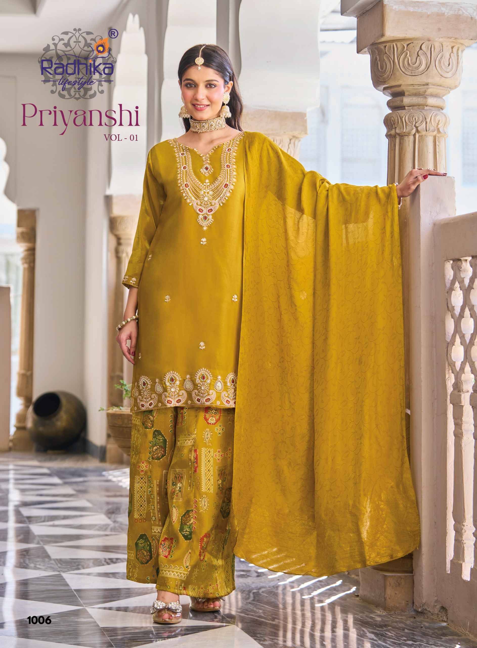 Radhika Lifestyle Priyanshi Vol 1 Roman Glass Silk Kurti Combo 6 pcs Catalog
