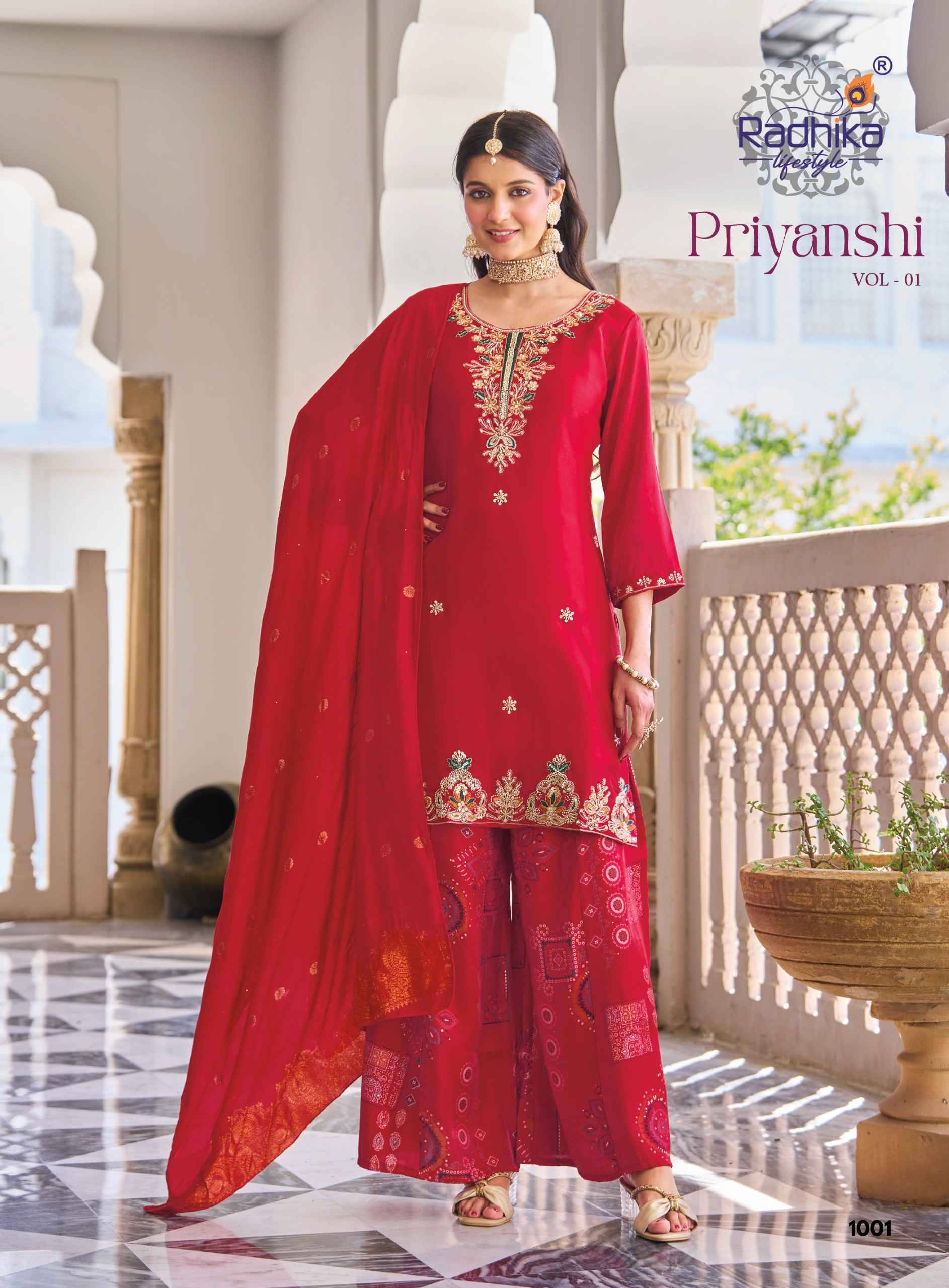 Radhika Lifestyle Priyanshi Vol 1 Roman Glass Silk Kurti Combo 6 pcs Catalog