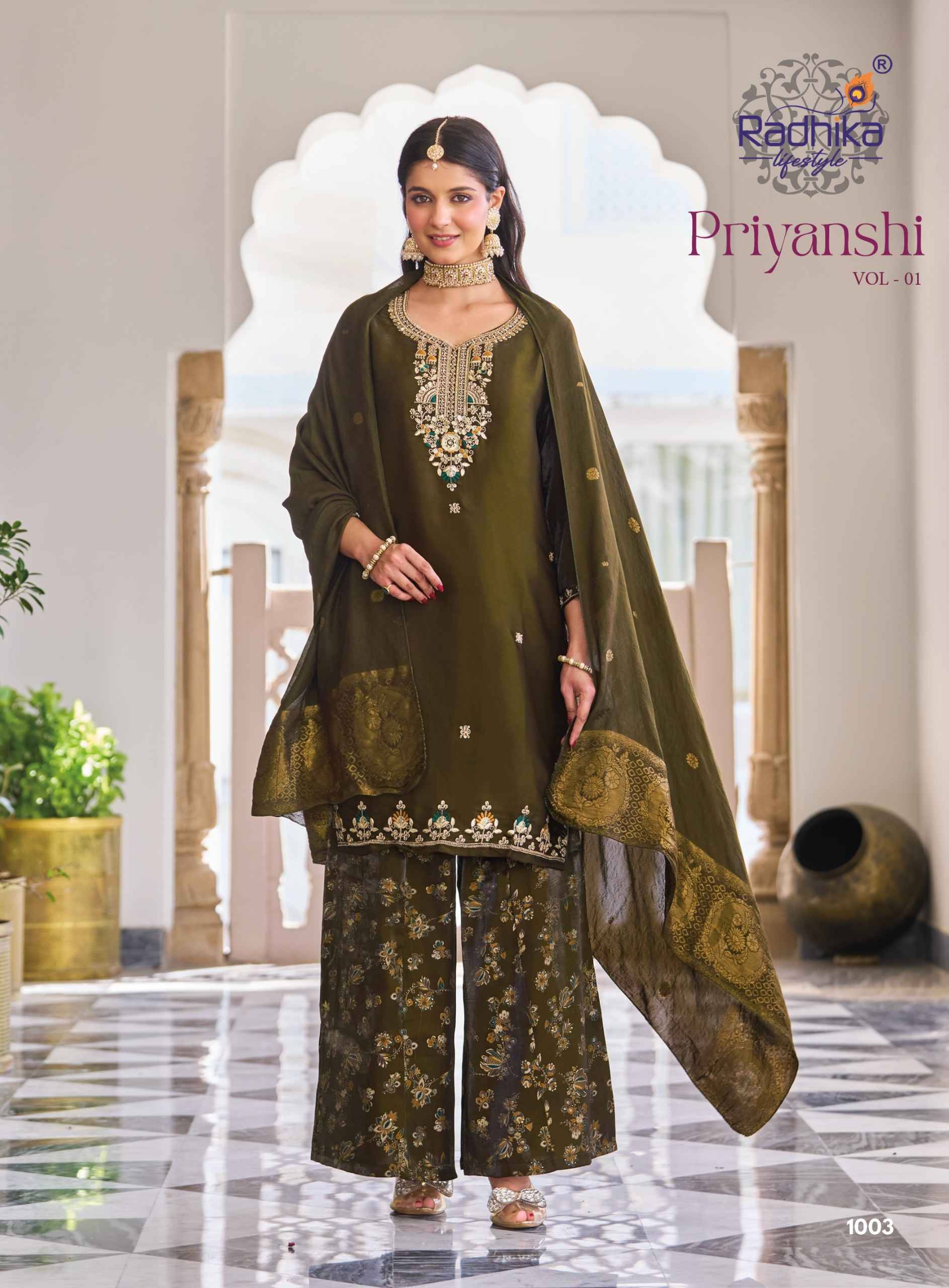 Radhika Lifestyle Priyanshi Vol 1 Roman Glass Silk Kurti Combo 6 pcs Catalog