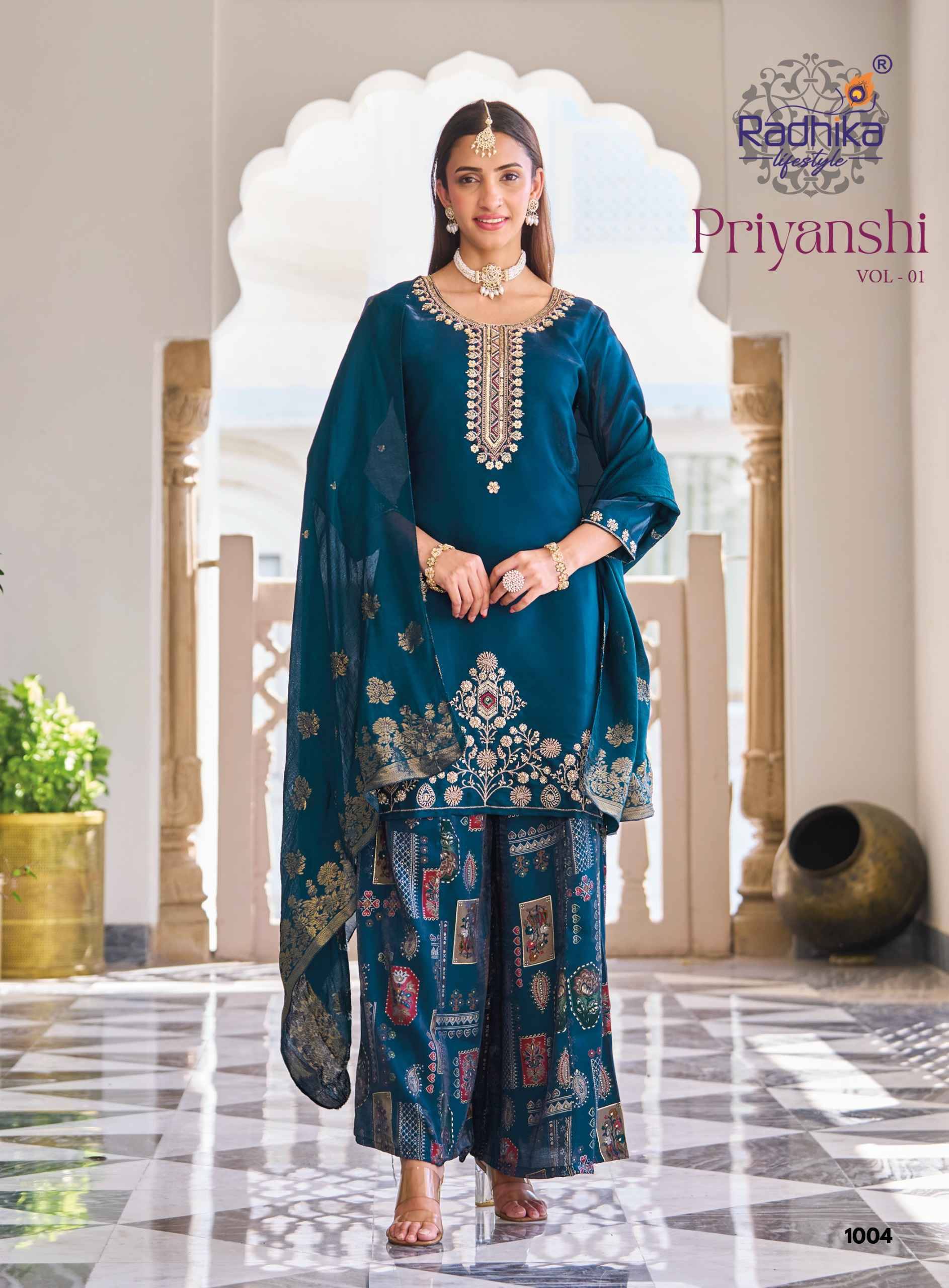 Radhika Lifestyle Priyanshi Vol 1 Roman Glass Silk Kurti Combo 6 pcs Catalog