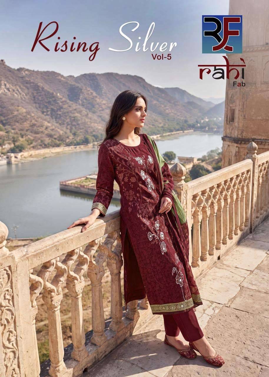 RAHI FAB RISING SILVER VOL 5 COTTON DRESS MATERIAL 8 PCS CATALOG
