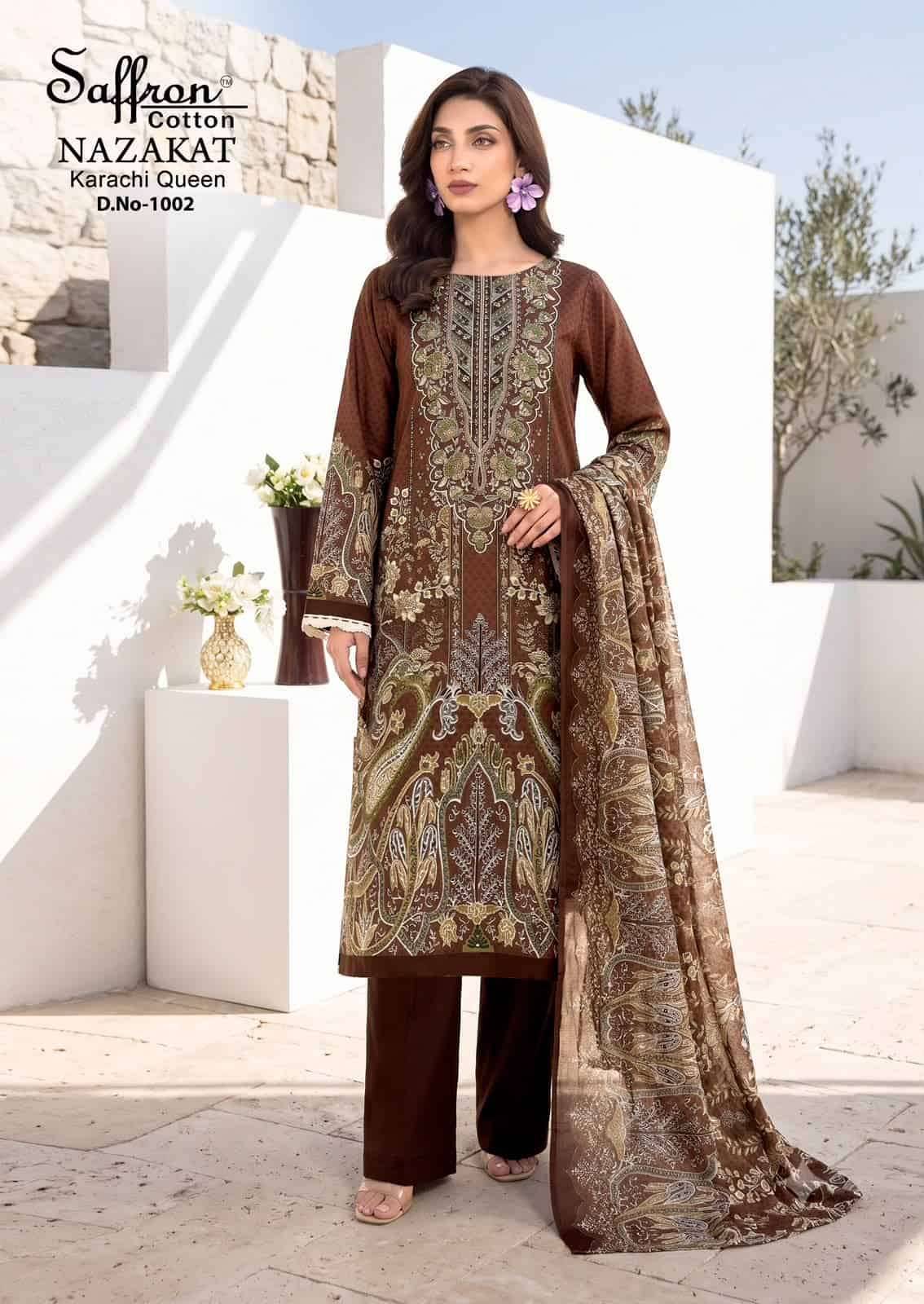 Saffron Cotton Nazakat Karachi Queen Vol 1 Soft Cotton Dress Catalog  
