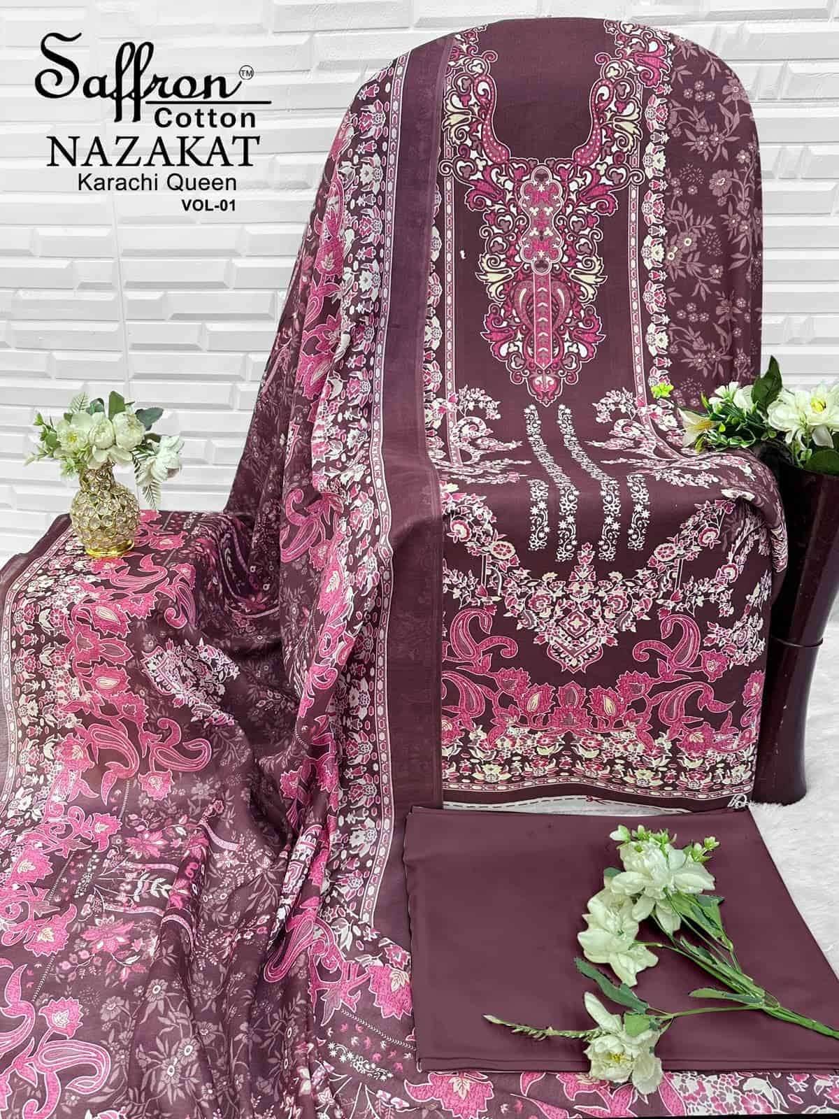 Saffron Cotton Nazakat Karachi Queen Vol 1 Soft Cotton Dress Catalog  