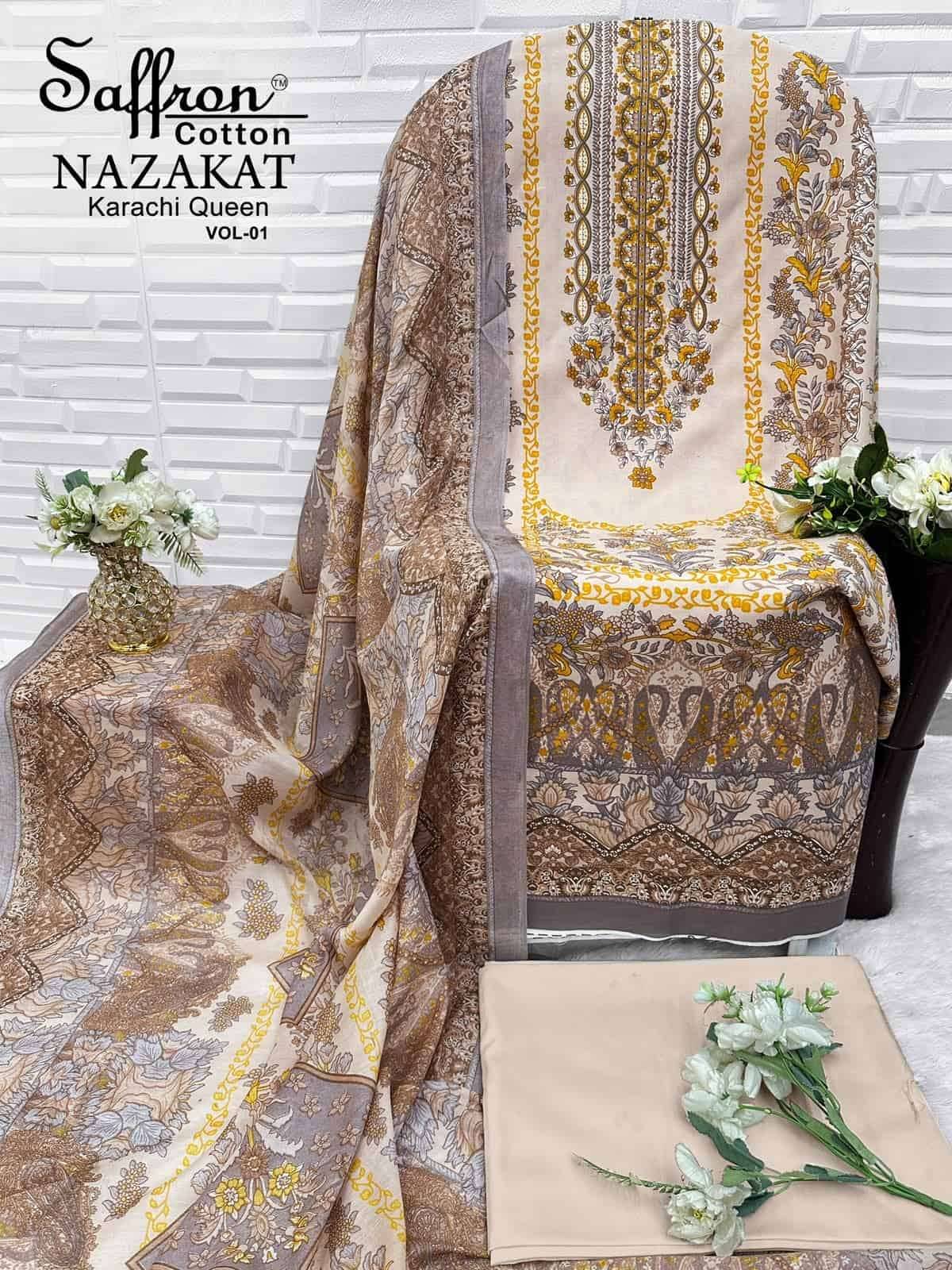 Saffron Cotton Nazakat Karachi Queen Vol 1 Soft Cotton Dress Catalog  