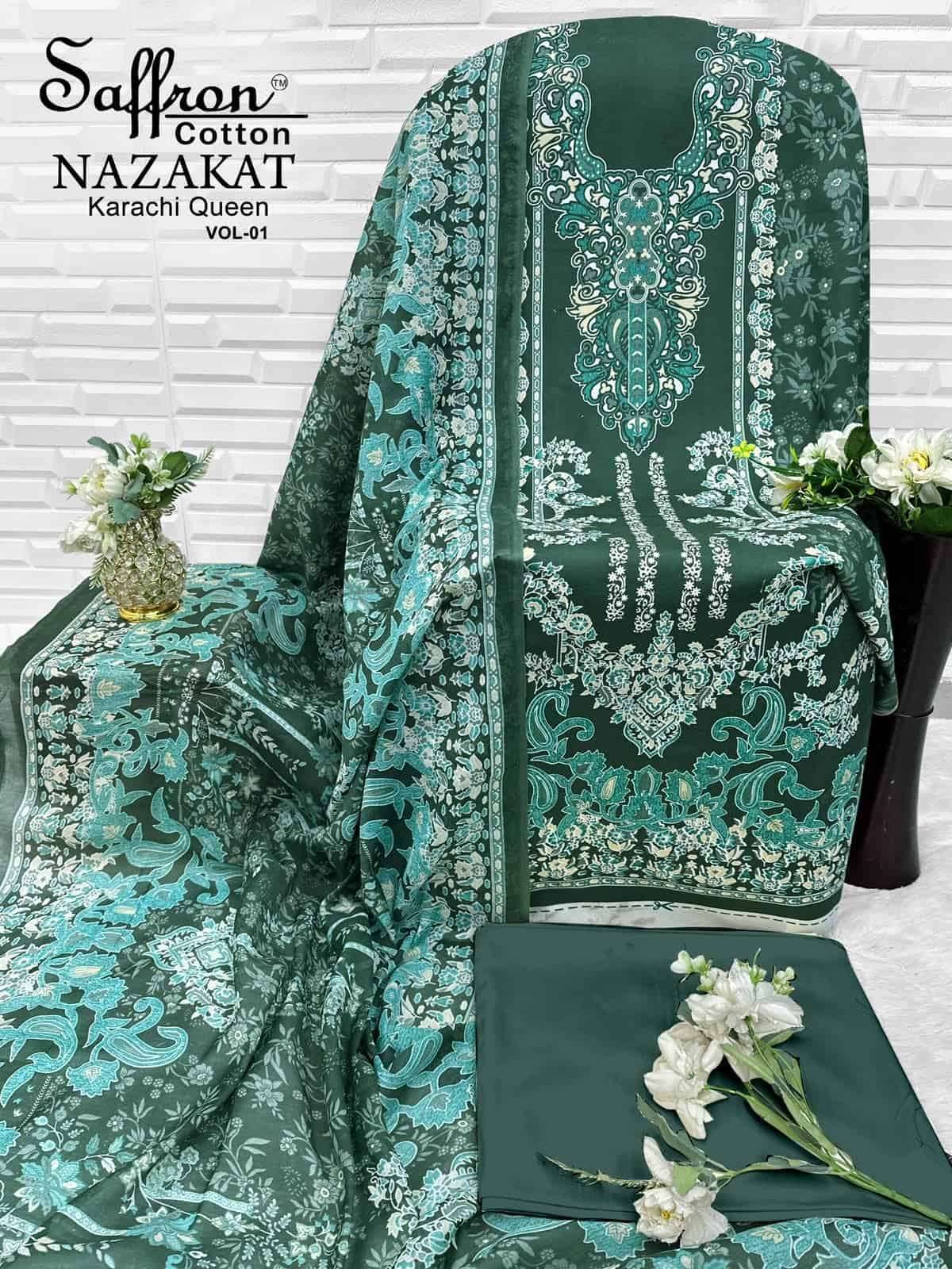 Saffron Cotton Nazakat Karachi Queen Vol 1 Soft Cotton Dress Catalog  