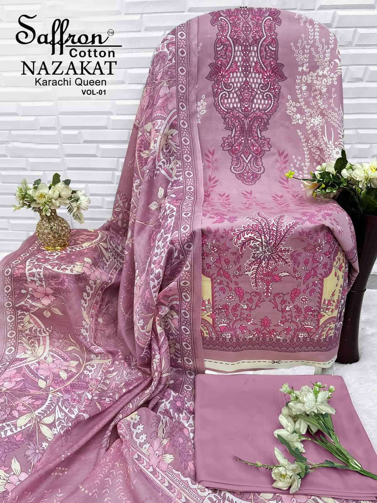 Saffron Cotton Nazakat Karachi Queen Vol 1 Soft Cotton Dress Catalog  