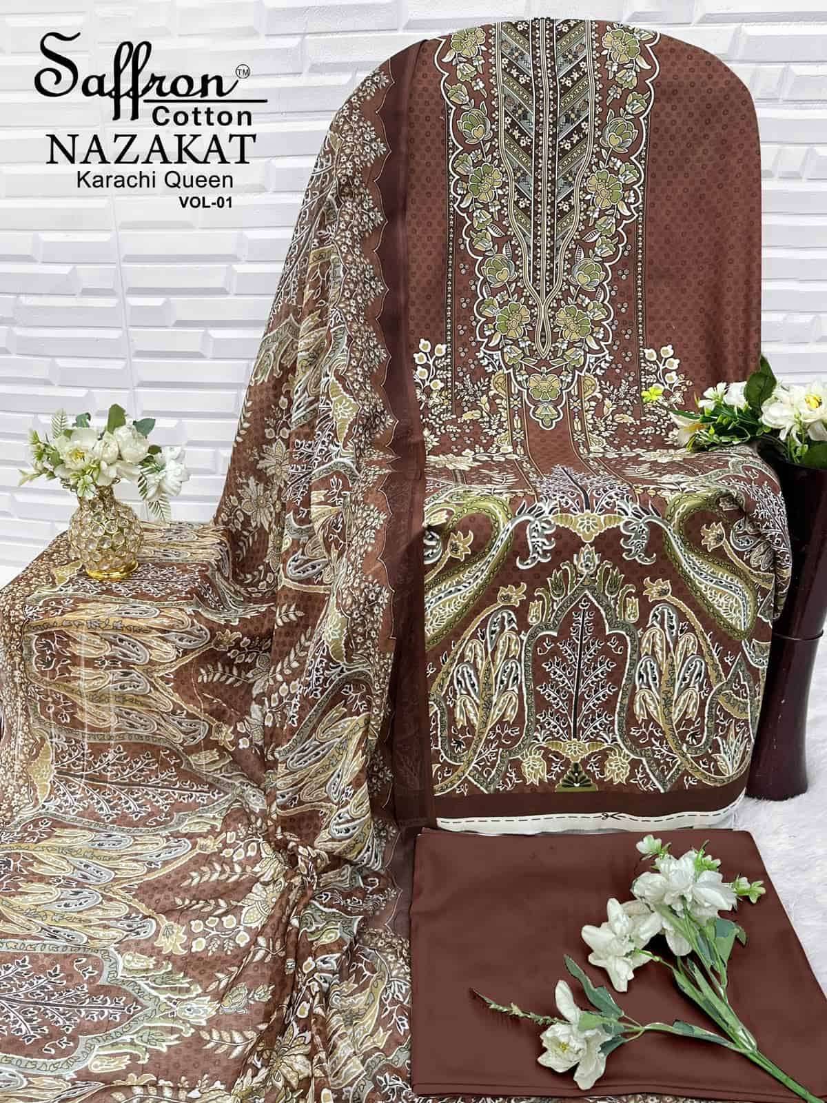Saffron Cotton Nazakat Karachi Queen Vol 1 Soft Cotton Dress Catalog  