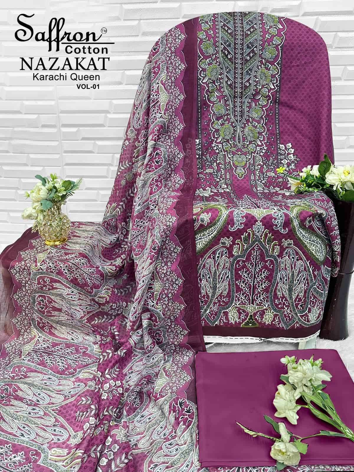 Saffron Cotton Nazakat Karachi Queen Vol 1 Soft Cotton Dress Catalog  