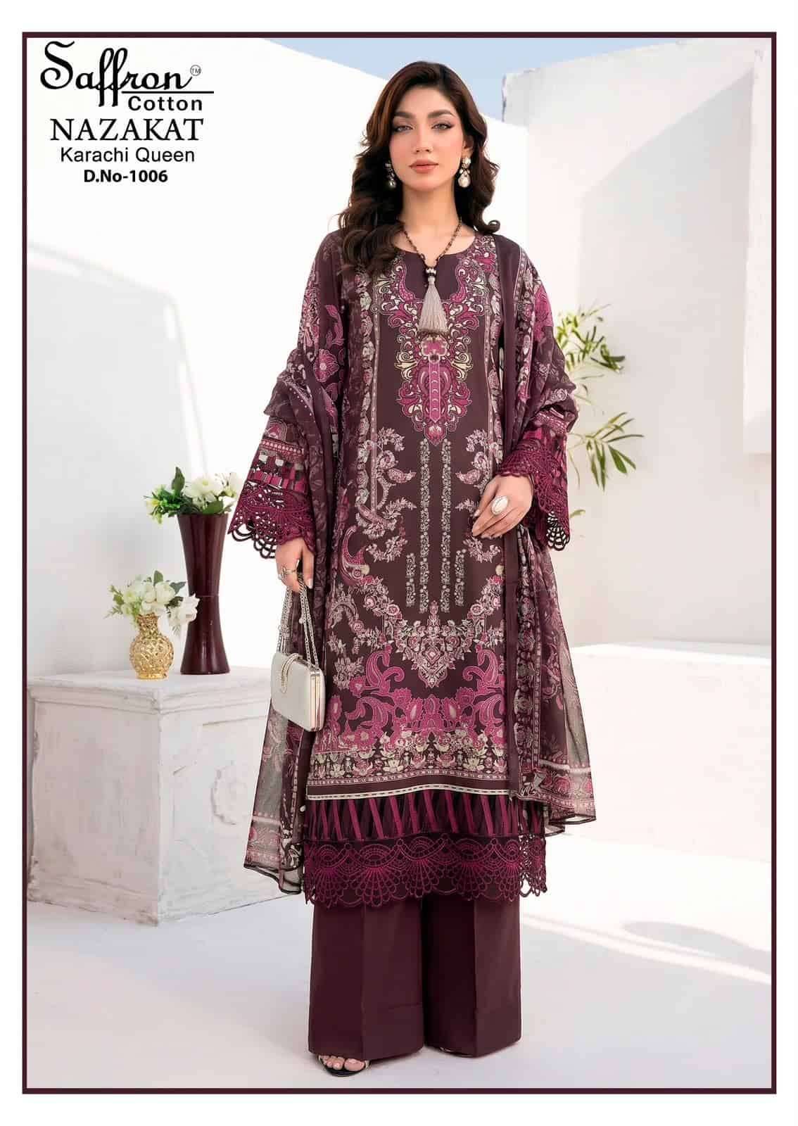 Saffron Cotton Nazakat Karachi Queen Vol 1 Soft Cotton Dress Catalog  