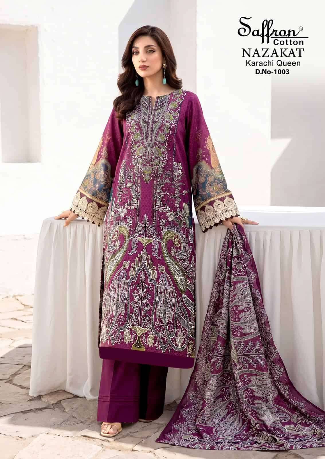 Saffron Cotton Nazakat Karachi Queen Vol 1 Soft Cotton Dress Catalog  