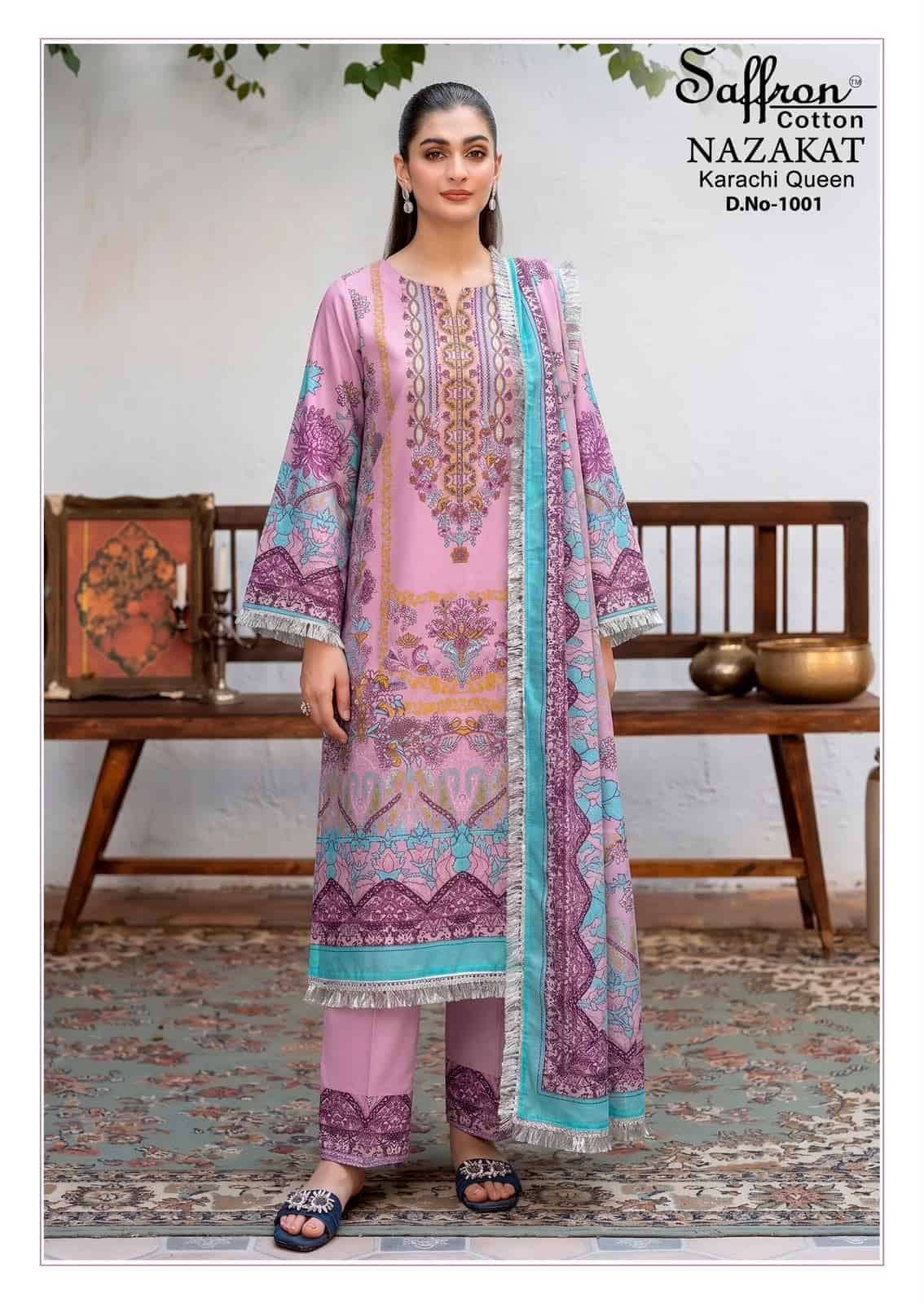 Saffron Cotton Nazakat Karachi Queen Vol 1 Soft Cotton Dress Catalog  