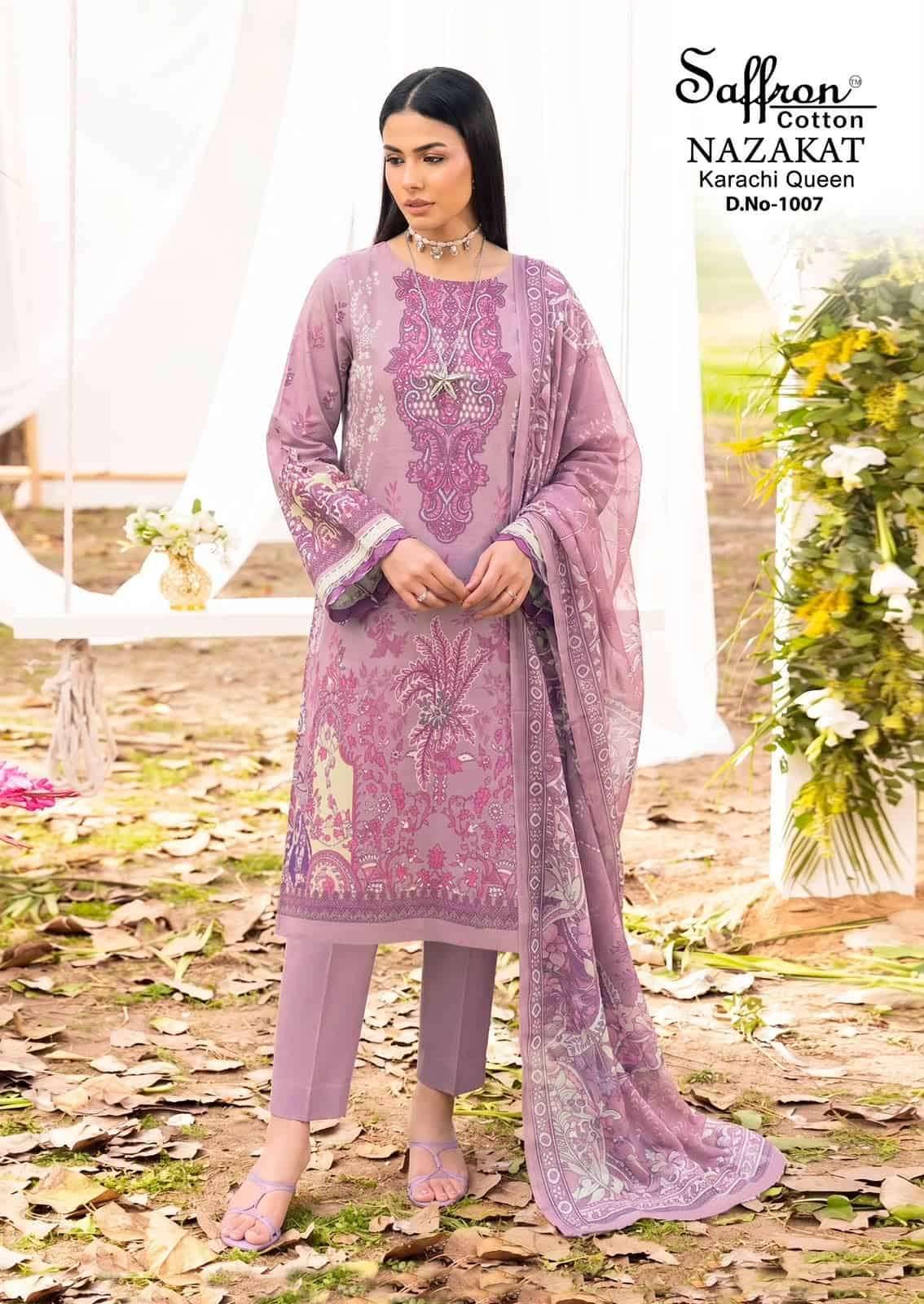 Saffron Cotton Nazakat Karachi Queen Vol 1 Soft Cotton Dress Catalog  