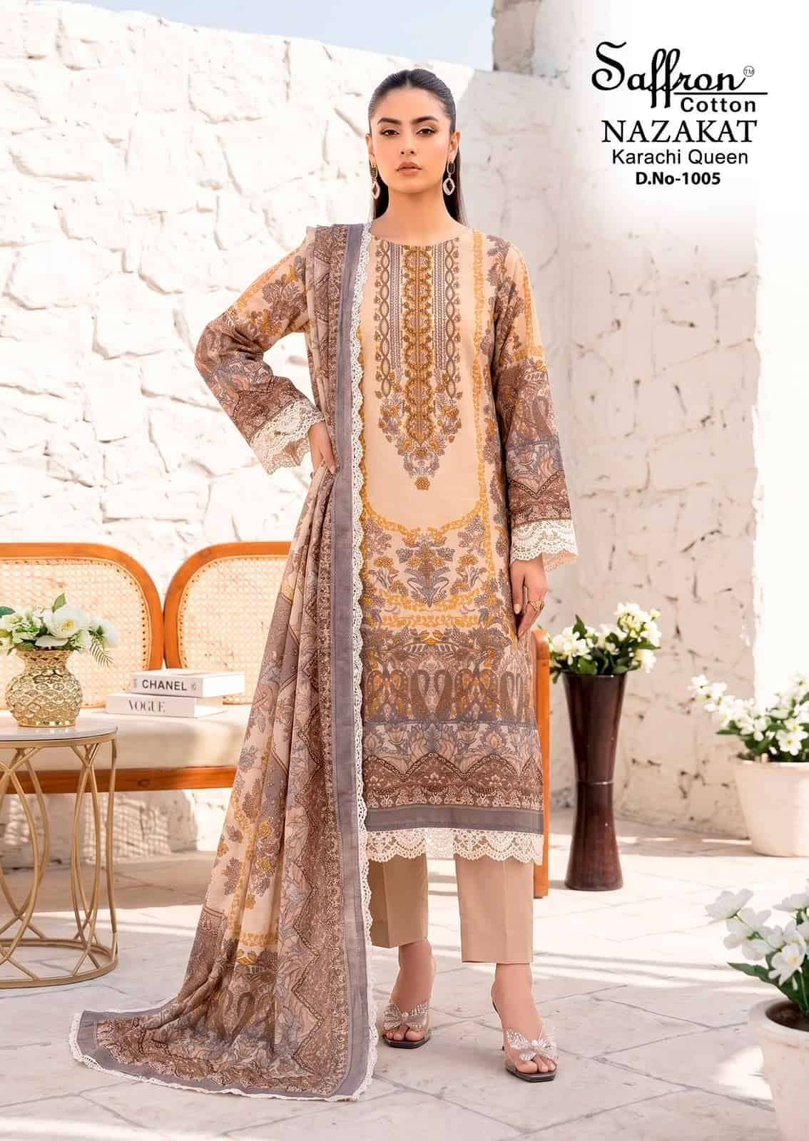 Saffron Cotton Nazakat Karachi Queen Vol 1 Soft Cotton Dress Catalog  