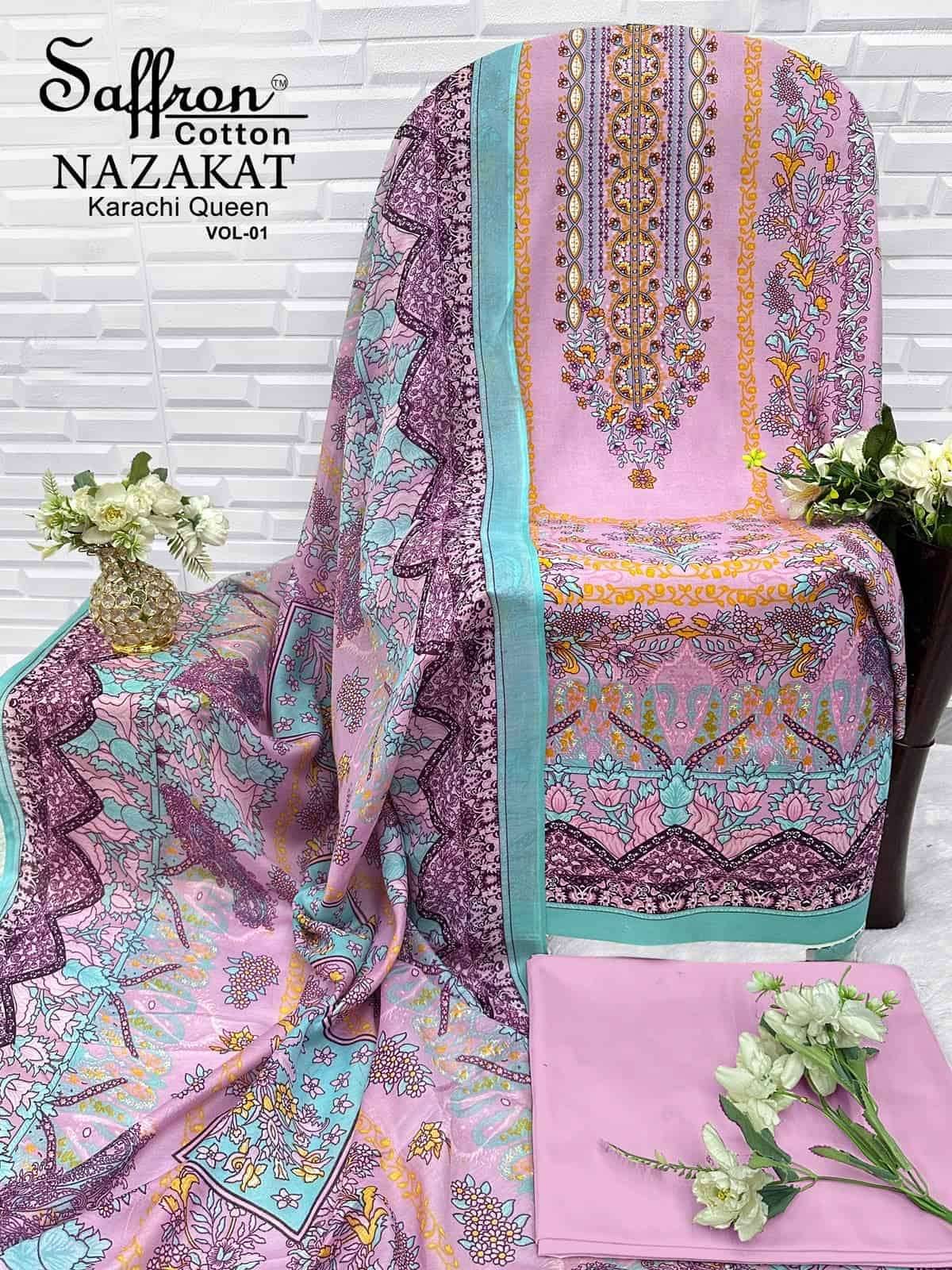 Saffron Cotton Nazakat Karachi Queen Vol 1 Soft Cotton Dress Catalog  