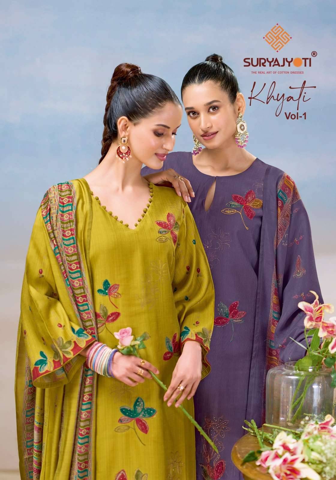 Suryajyoti Khyati Vol 1 Pure Roman Dress Material 5 Pcs Catatlog