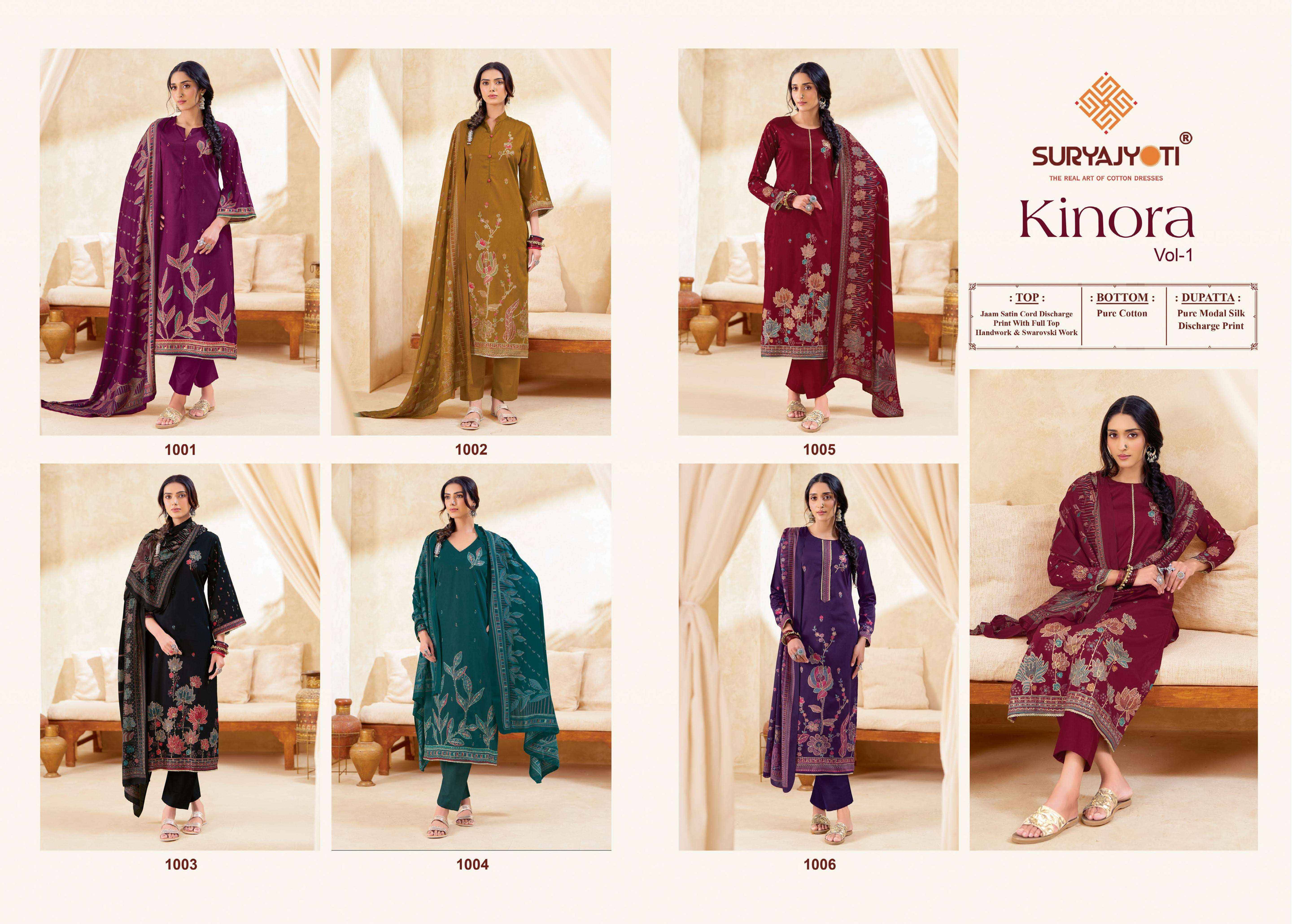 Suryajyoti Kinora Vol 1 Jam Satin Salwar Suit _ Surat Wholesalers 6 Pcs Catalog 