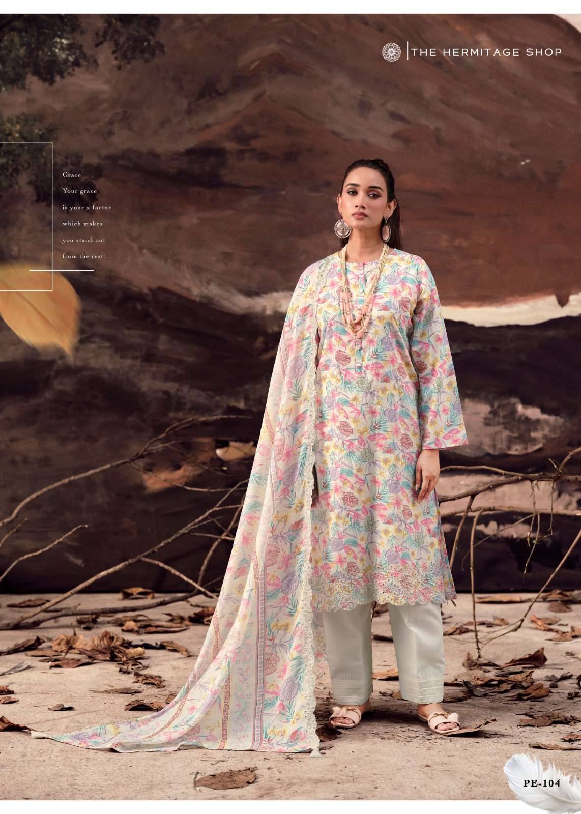 THE HERMITAGE SHOP PETALS IN MAL LAWN COTTON WITH WORK DRESS MATERIAL 4 PCS CATALOG