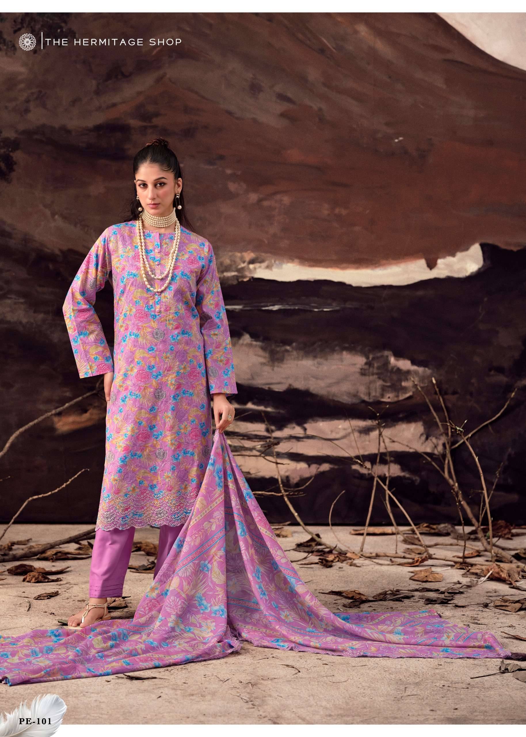 THE HERMITAGE SHOP PETALS IN MAL LAWN COTTON WITH WORK DRESS MATERIAL 4 PCS CATALOG