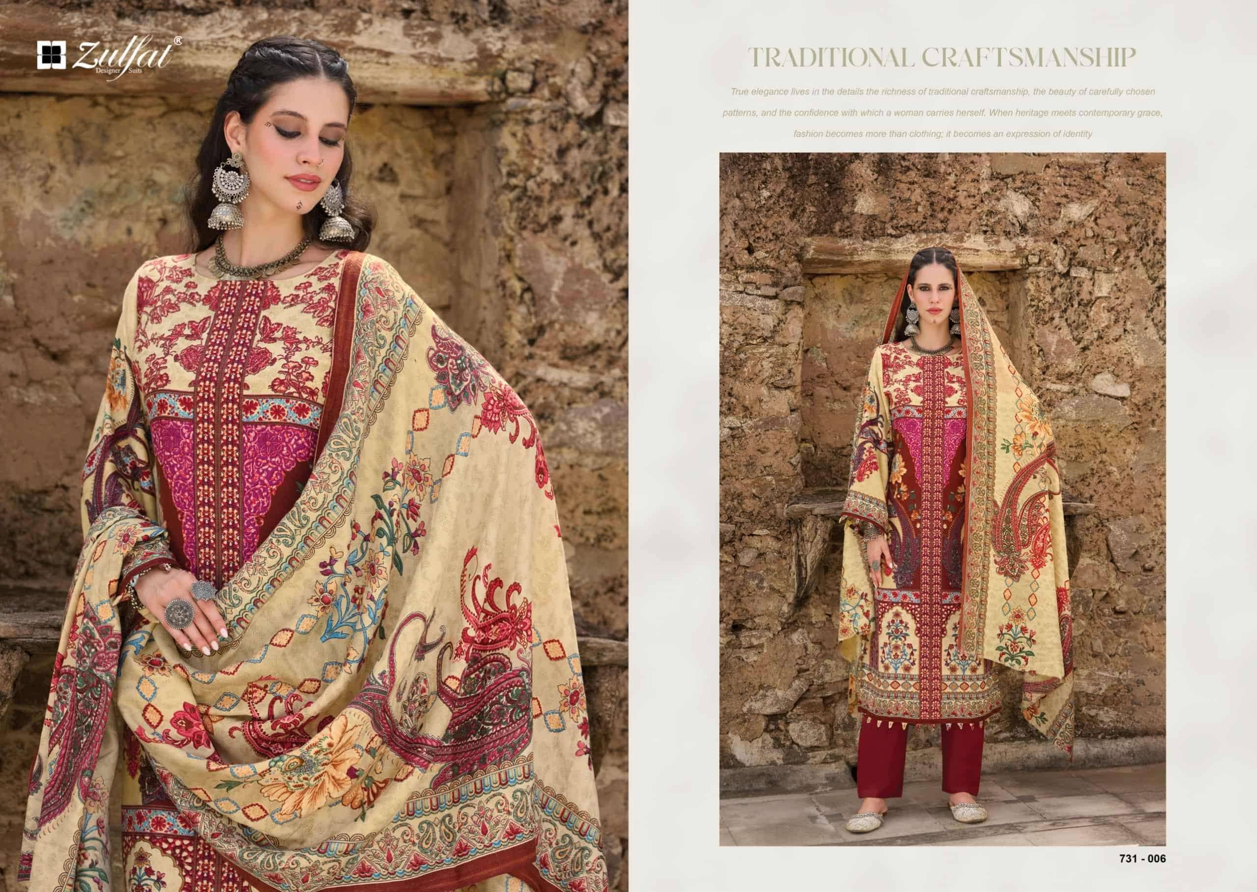 Zulfat Designer Gulnoor Pure Woolen Pashmina Suits 6 Pcs Catalog