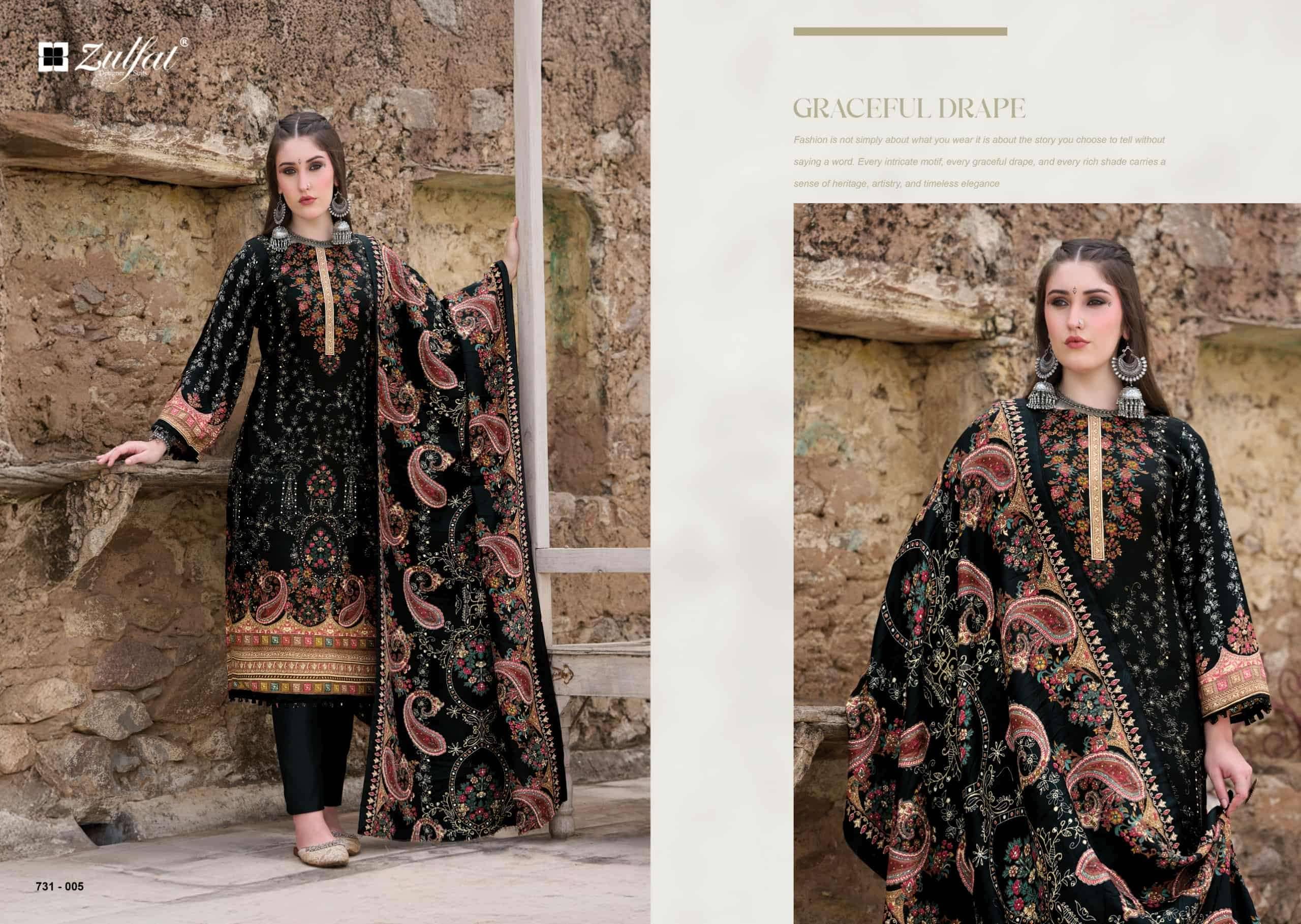 Zulfat Designer Gulnoor Pure Woolen Pashmina Suits 6 Pcs Catalog