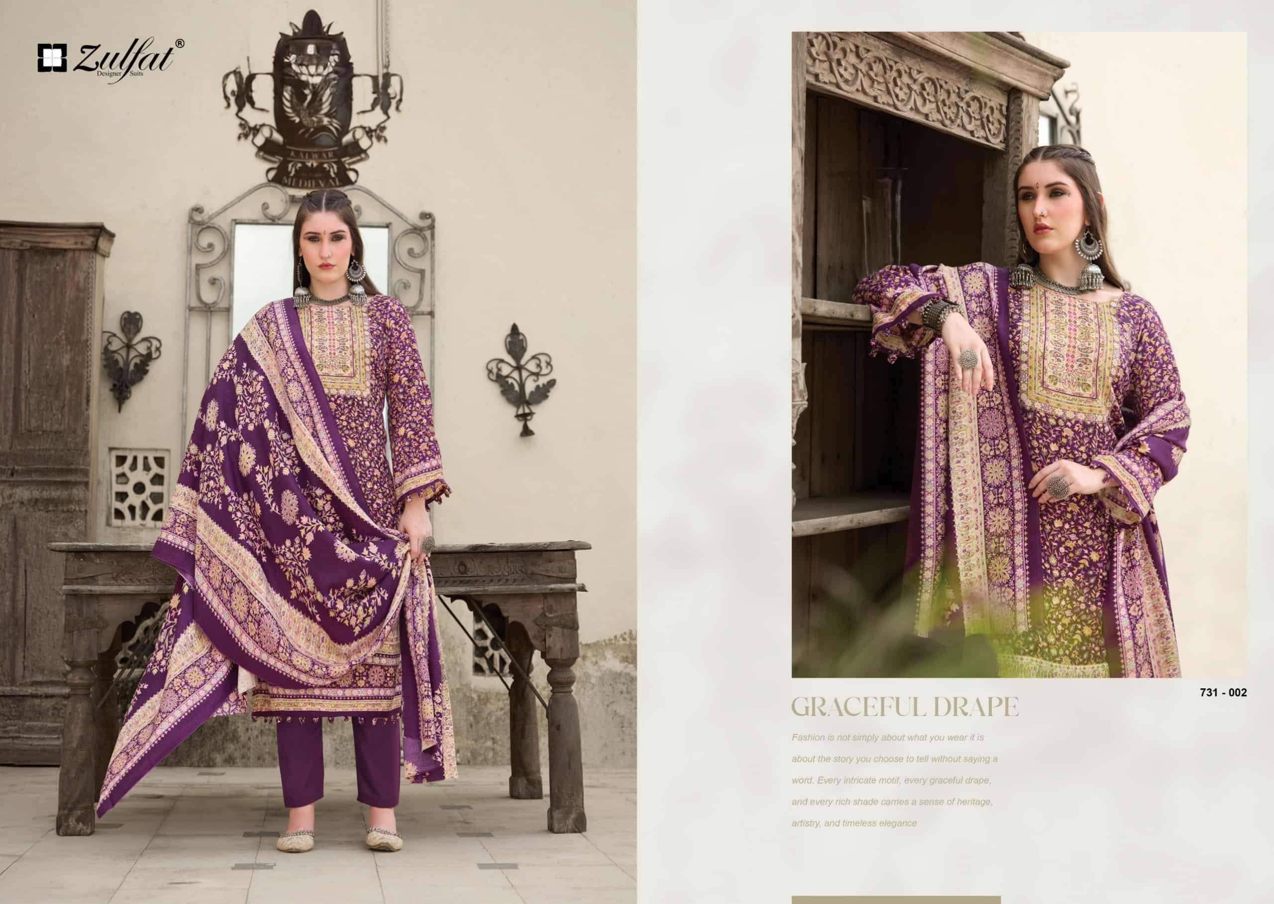 Zulfat Designer Gulnoor Pure Woolen Pashmina Suits 6 Pcs Catalog